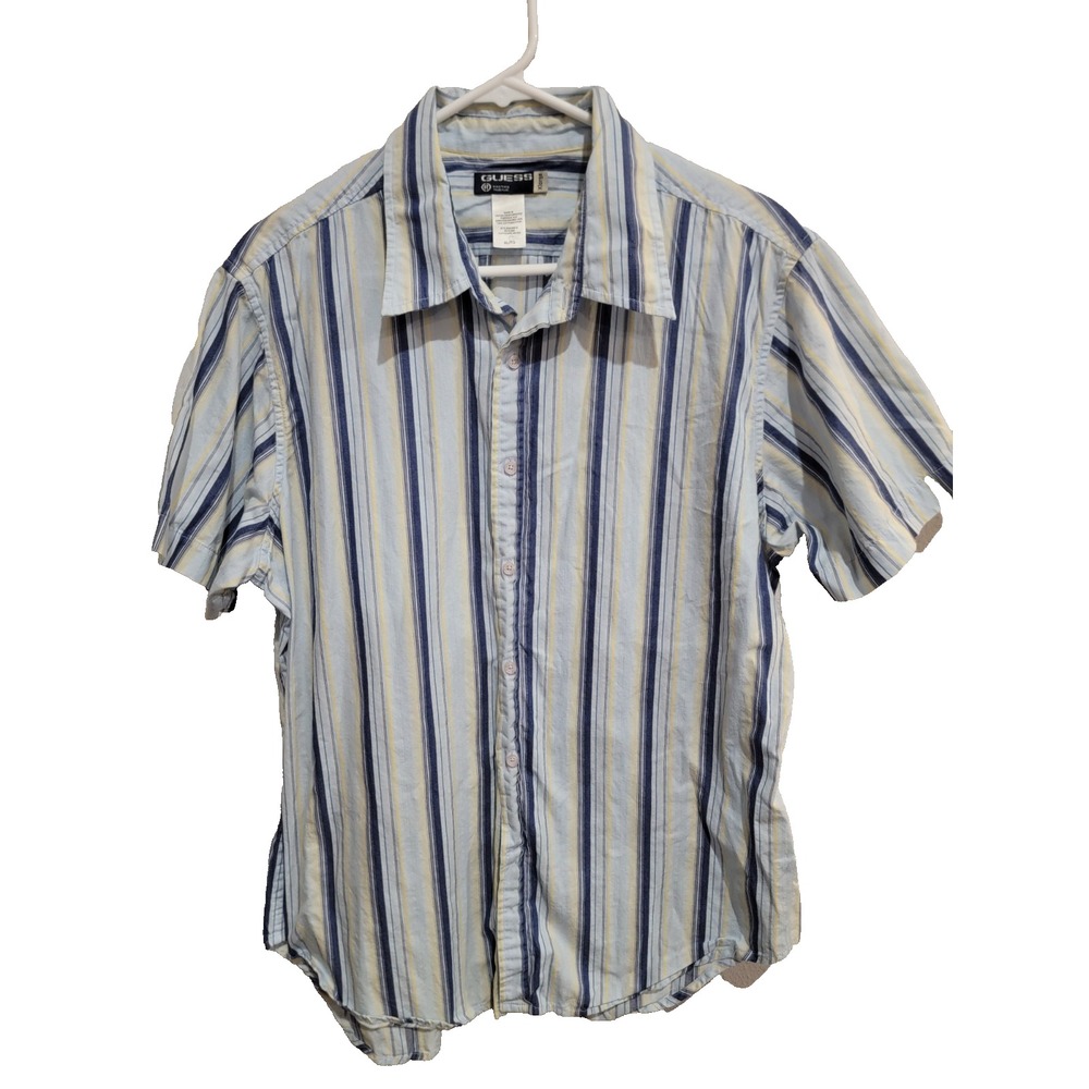 Vintage Guess Shirt Mens XL Blue Stripe Button Down Y2K Grunge Skater